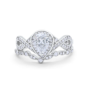 Teardrop Wedding Ring Band Piece Simulated CZ 925 Sterling Silver